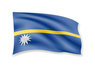 Waving Nauru flag on white. Flag in the wind.