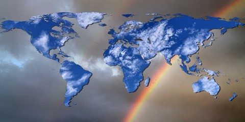 Composite of world map with colorful effects