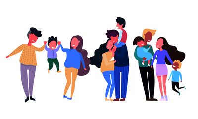 Group of people in famillies. Crowd isolated in white background