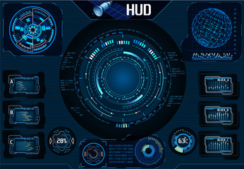 Fototapeta na wymiar HUD satellite UI. Navigator, Camera. Infographic elements. Technology - Illustration