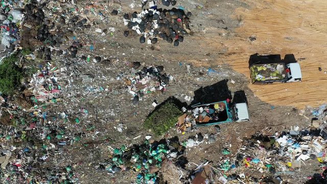 Plastic garbage dumped in landfill. Plastic trash is dumped in Malaysia. Environmental problem because of no recycling