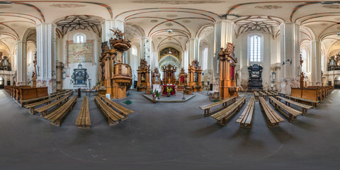Full spherical seamless hdri panorama 360 degrees angle inside interior of old gothic catholic...