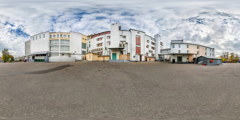 Fototapeta premium full seamless spherical hdri panorama 360 degrees angle view near backyard of office building in equirectangular projection. vr ar content