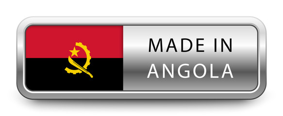 MADE IN ANGOLA metallic badge with national flag isolated on white background