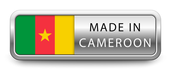 MADE IN CAMEROON metallic badge with national flag isolated on white background