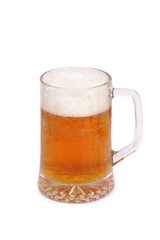 cold glass of beer on white background