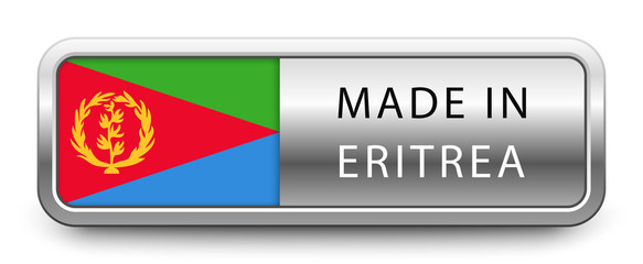 MADE IN ERITREA metallic badge with national flag isolated on white background