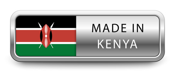 MADE IN KENYA metallic badge with national flag isolated on white background