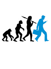 entwicklung evolution telefon mobile phone handy smartphone gehen arbeiten koffer bildschirm abgelenkt sms texten schreiben lesen unterwegs silhouette clipart