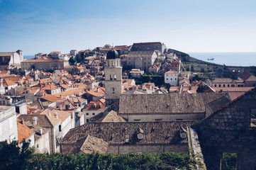 Fototapeta premium Aerial view at famous european travel destination in Croatia, Dubrovnik old town. 
