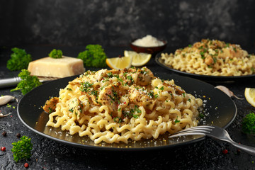 Artichoke hearts and lemon pasta with parmesan cheese and parsley