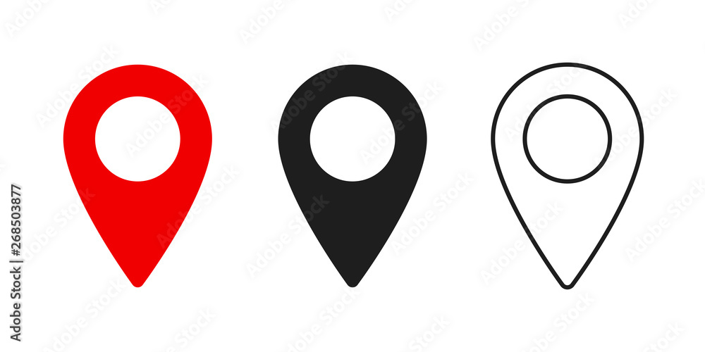 Poster set of pointers few types pins on map. location marker or gps element isolated on white background.