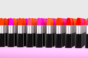 Lipstick with light color background, product photography, 3d rendering.