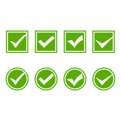 set of green check marks in a circle and a square on a white background