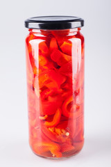 Fototapeta na wymiar Canning Food Jars of Canned Vegetables Preserved in Glass Storage