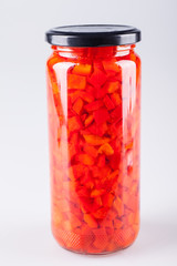 Fototapeta na wymiar Canning Food Jars of Canned Vegetables Preserved in Glass Storage