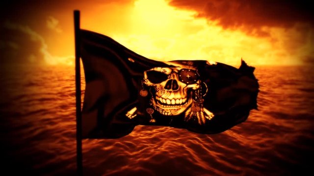 Orange Jolly Roger Pirate Ship Flag Intro Logo Motion Background