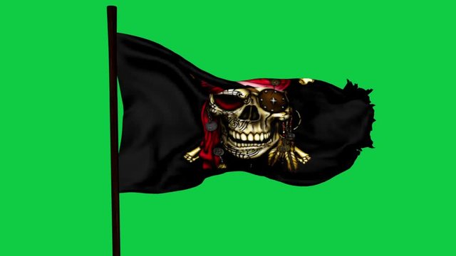 Jolly Roger Pirate Ship Flag Graphic Element Green Screen