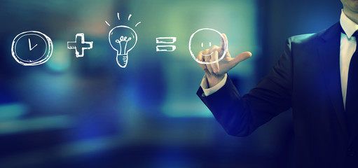 Time plus idea equals happy with a businessman in an office