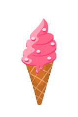 Waffle cone ice cream flat vector illustration