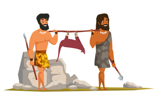 Stone age people carrying trophy illustration