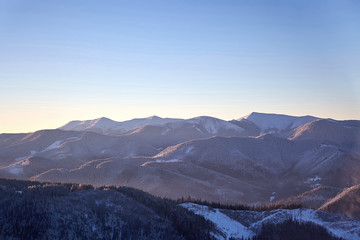 Obraz premium Winter mountain view of Gorgany Carpathian Mountains