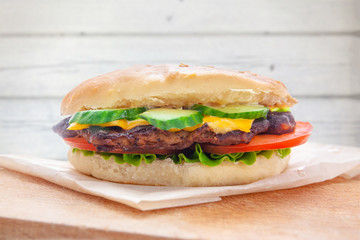 fresh flavored cheeseburger with juicy cutlet