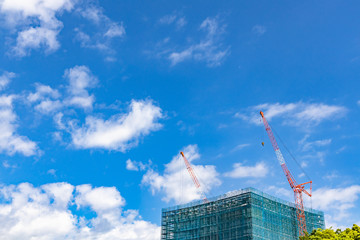 新緑と青空とクレーン