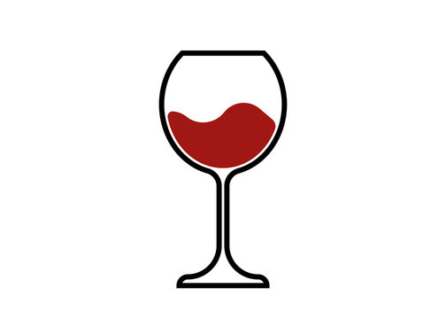 Red Wine Glass Icon, Wineglass logo, Glassware Icon Vector Art Illustration isolated or white background