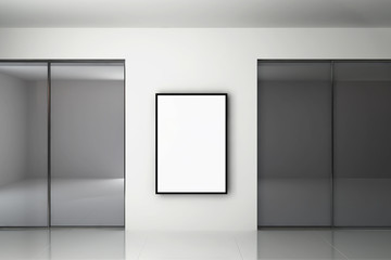 Empty modern room with poster on the wall. Advertise board on the wall. Mock up, 3D render.