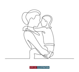 Continuous line drawing of mother and child. Abstract mom and baby silhouette. Template for your design. Vector illustration.