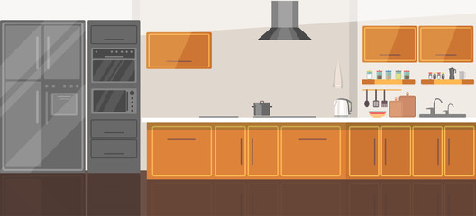 Modern cozy kitchen room interior illustration