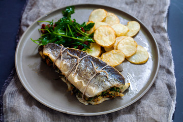 Stuffed sea bass 