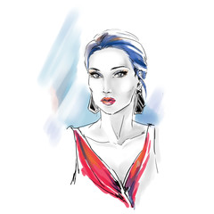 Watercolor fashion illustration with beautiful girl