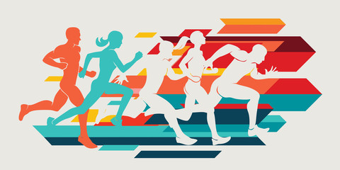 running people set of silhouettes, sport and activity  background - 268516870