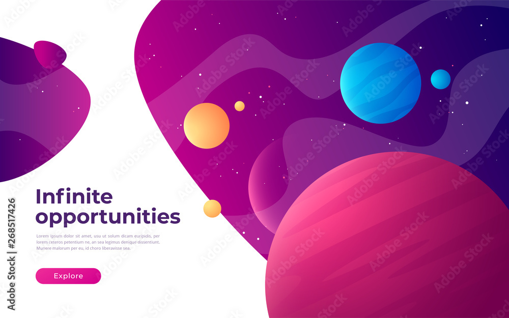 Wall mural landing page template on the topic of space, exploring, technologies, virtual and augmented reality.