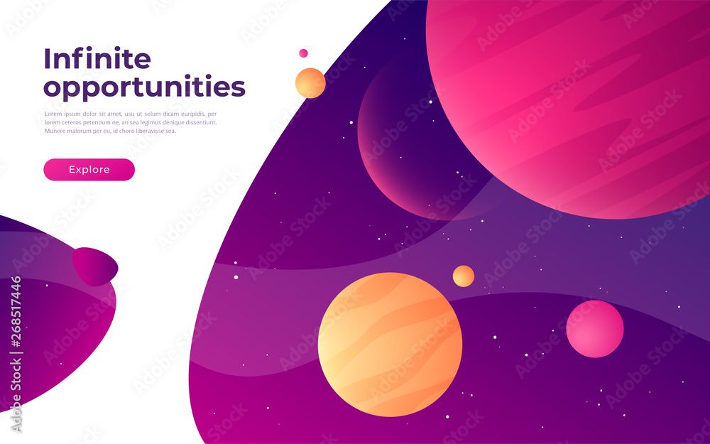 Wall mural landing page template on the topic of space, exploring, technologies, virtual and augmented reality.