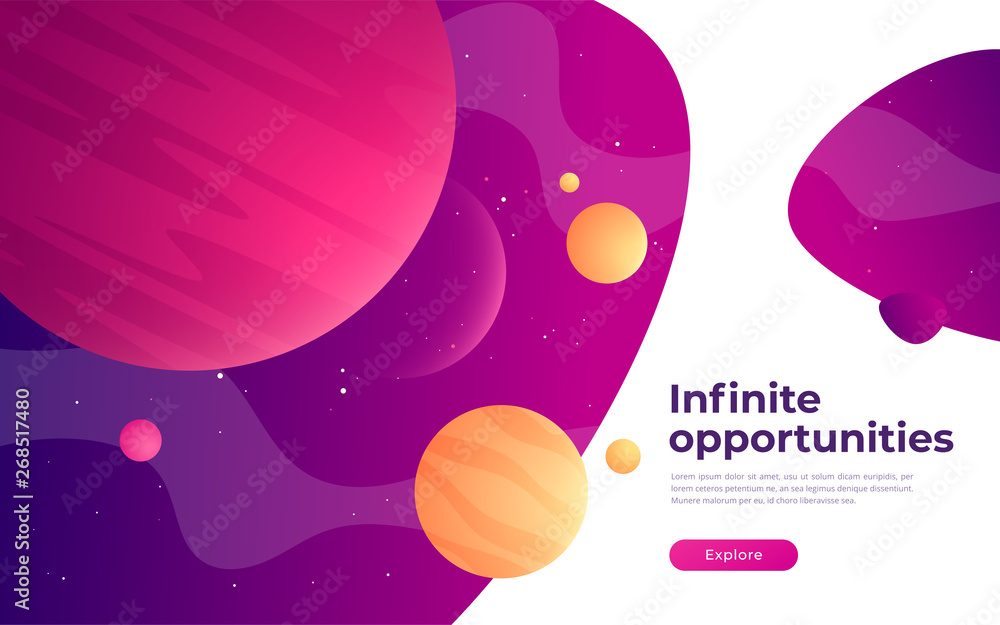 Wall mural landing page template on the topic of space, exploring, technologies, virtual and augmented reality.