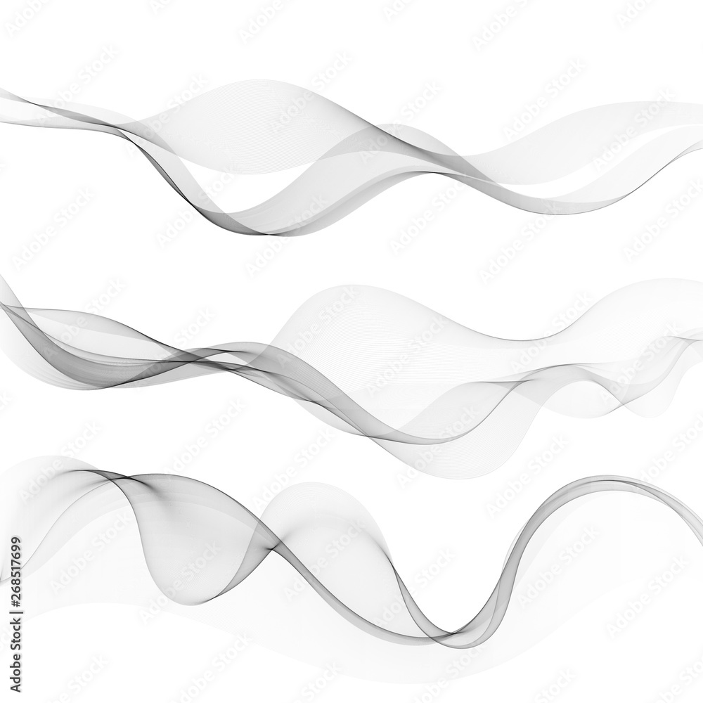 Poster set of abstract lines with grey waves with gray bands isolated on white background. vector illustrat