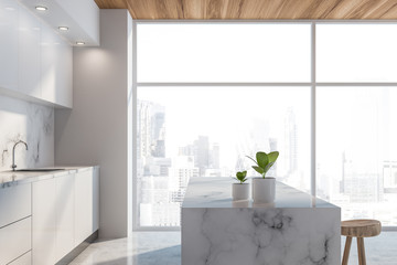 Luxury white loft kitchen with bar
