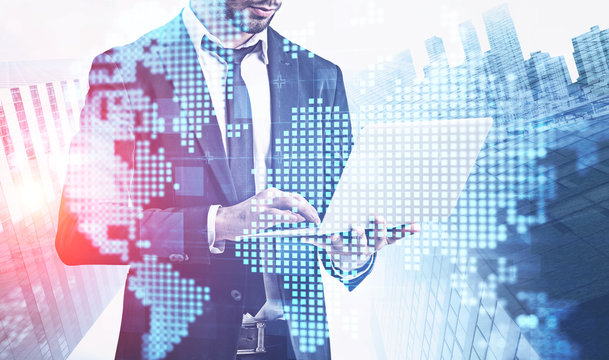 Man with laptop, hi tech world concept