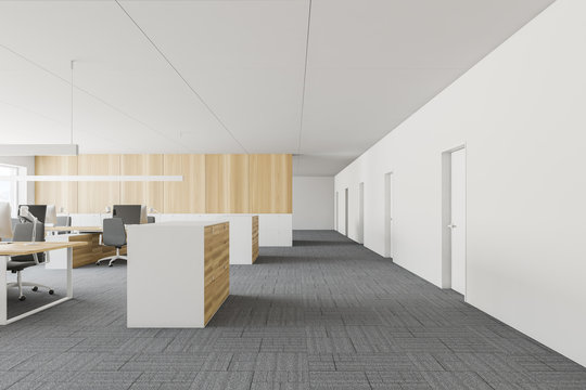 Empty white and wooden office interior