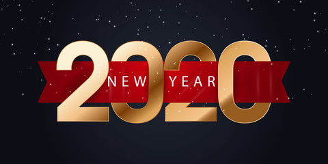 2020 Happy New Year Background for your Seasonal Flyers and Greetings Card or Christmas themed invitations. Happy New Year 2020. Golden numbers with ribbons