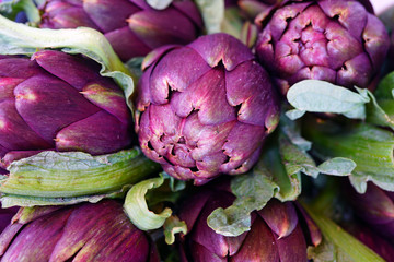 Purple artichokes (carciofi) at an Italian farmers market