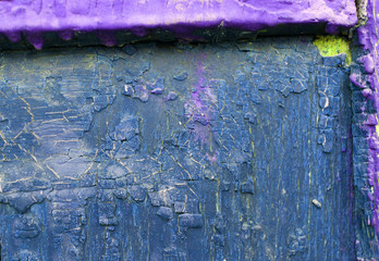 Old wooden background with remains of pieces of scraps of old paint on wood. Texture of an old tree, vintage wood background peeling paint. old blue board with cracked paint