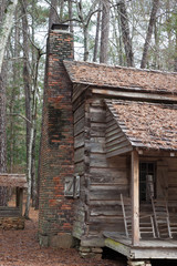 Log cabin outdoors in the woods
