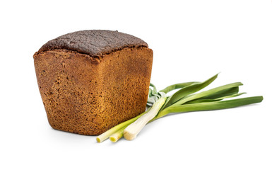 Rye bread with green onion on white.