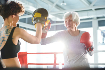 Training on boxing ring