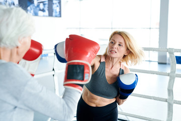 Training on boxing ring