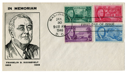 Washington D.C., The USA  - 30 January 1946: US historical envelope: cover with cachet portrait of...